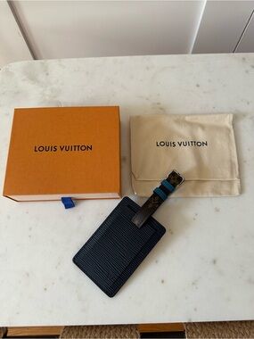 Louis Vuitton Navy and Orange Épi leather Luggage Tag with Brown Monogram Strap